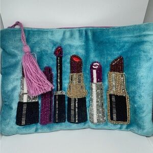 Two's Company Blue Velvet Lipstick Cosmetic Bag